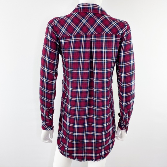 Rails Size XS Red Plaid Button Down Collared Flannel Shirt Dress Tunic - Picture 5 of 8
